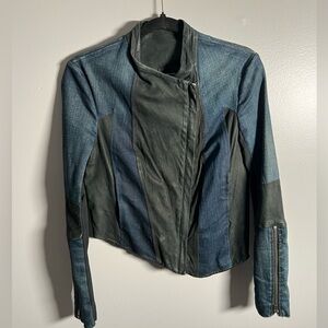 Helmut Lang Jean/Leather Double‎ Zip Asymmetrical Jacket- Medium